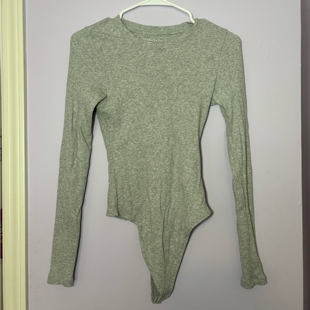 American Eagle Gray Long Sleeve Bodysuit Size M